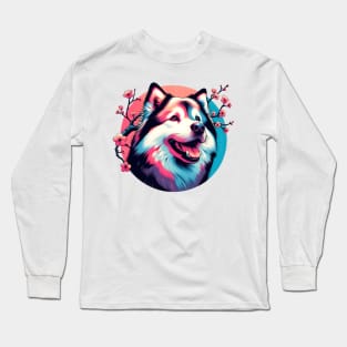 Lapponian Herder Enjoys Spring Amid Cherry Blossoms Long Sleeve T-Shirt